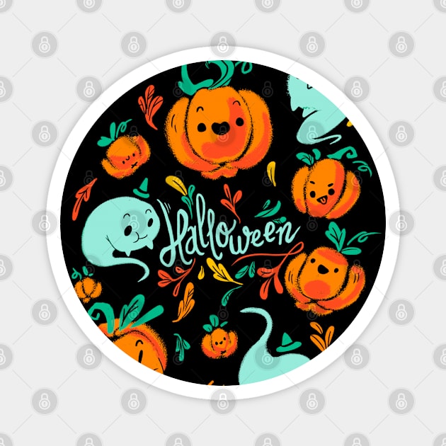 Pumpkins and Ghosts - Halloween Design Magnet by TheTeenosaur